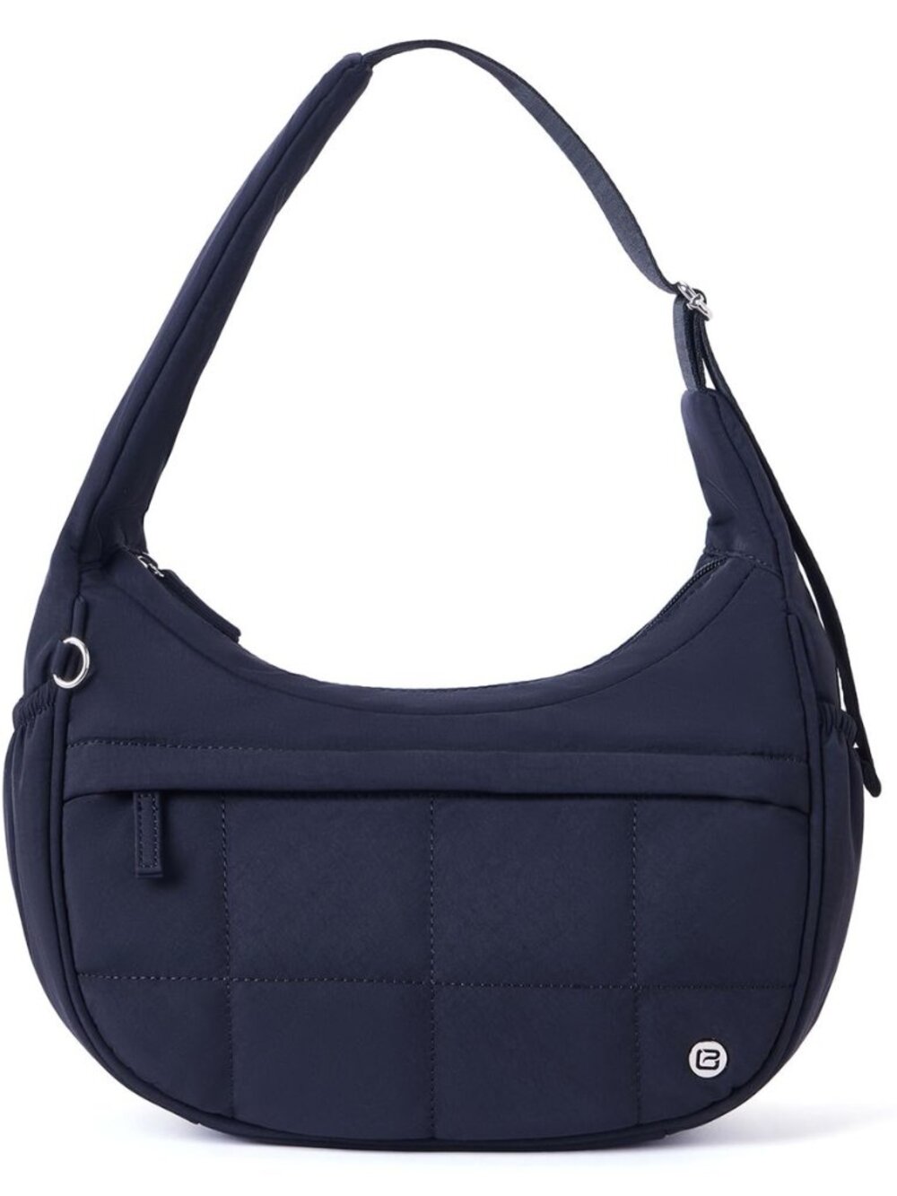 Nylon Quilted Crescent Shoulder Bag for Women, Triple Zip Pockets